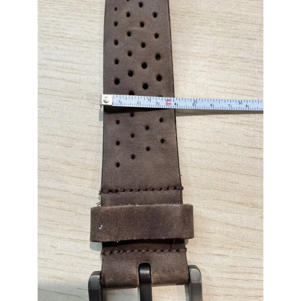Men’s Brown Perforated Leather Belt Sz 38  Unknown Brand Brushed Nickel